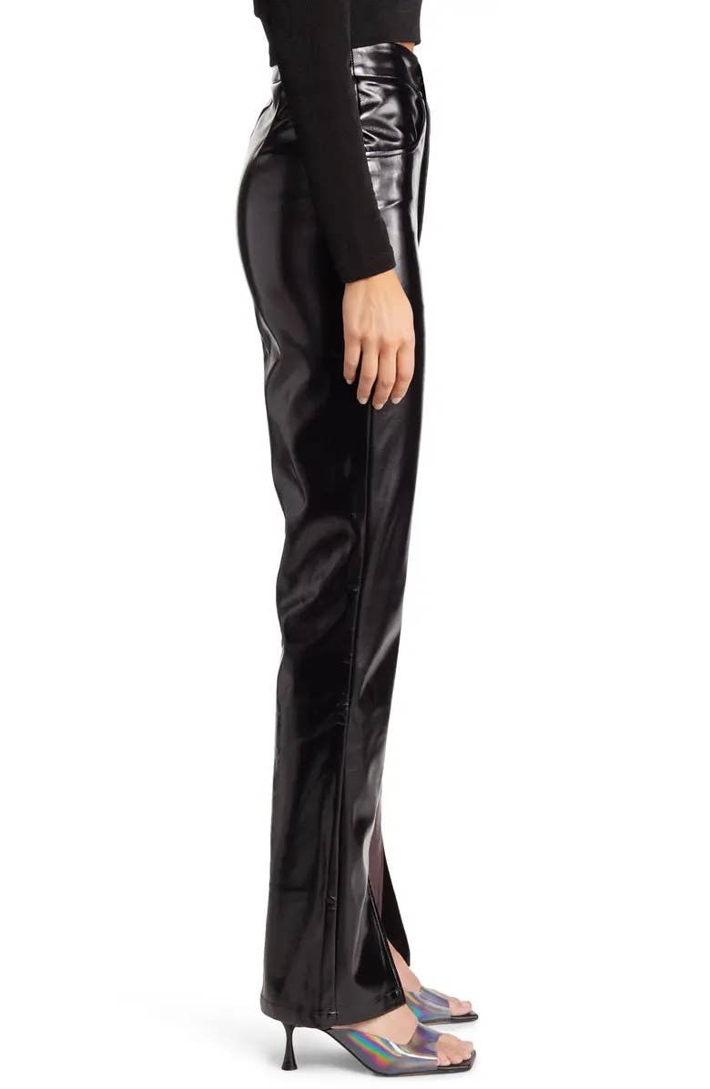 Brown Black Noor High Shine Faux Leather Pants for wholesale on Faire1