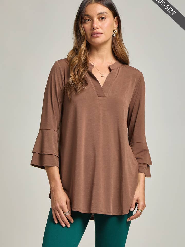 Dear Scarlett - Wholesale Tunic - Women's - PLUS SIZE Solid Color Belled Lizzy Top14
