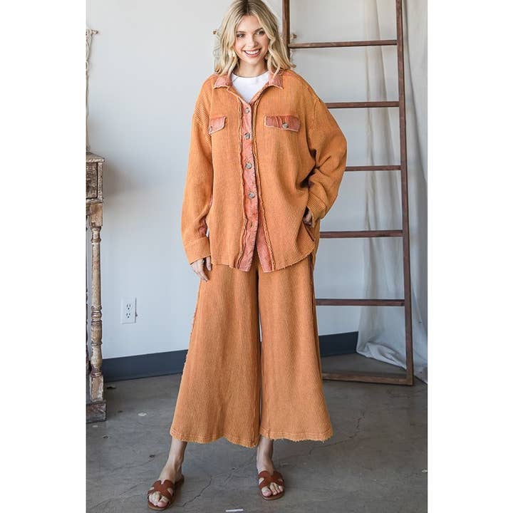 Oli&Hali - Wholesale Pants - Women's - WASHED ELASTIC WAIST BAND WIDE LEG CROPPED PANTS