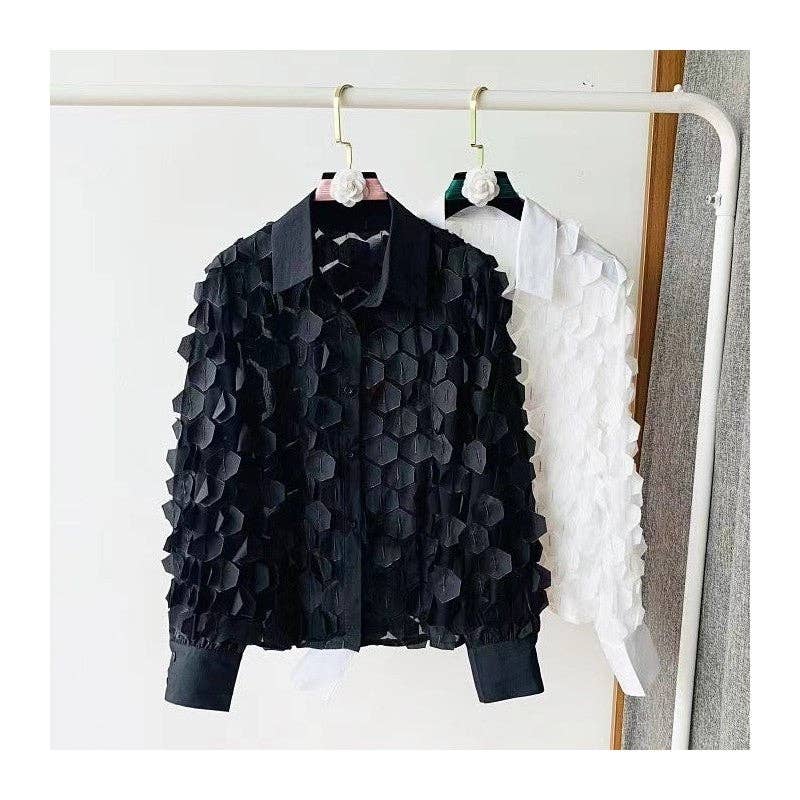 UZ Wholesale Store – Engroshandel Skjorte med buttondown – til kvinder – Løstsiddende kronbladformet chiffonmesh-skjorte0