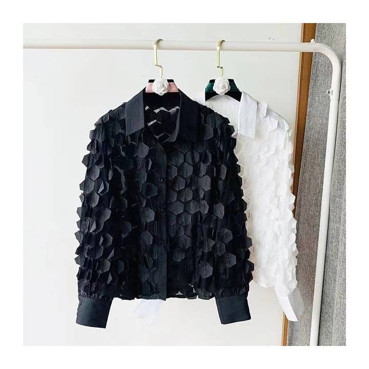 UZ Wholesale Store - Wholesale Button Down Shirt - Women's - Loose-Fit Petal Shape Chiffon Mesh Shirt0