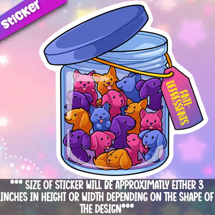 Funny Antidepressant Dogs Sticker for wholesale by Mega Kawaii Cuties