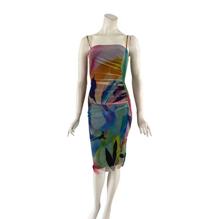 Morgan Ruched Knee Length Cami Fitted Floral Dress for wholesale by Elana Kattan