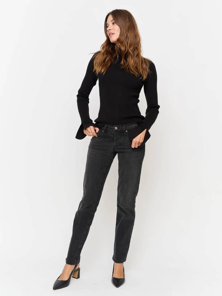 Chester Low Rise Slim Straight Jean, Washed Black for wholesale by Oliver Logan
