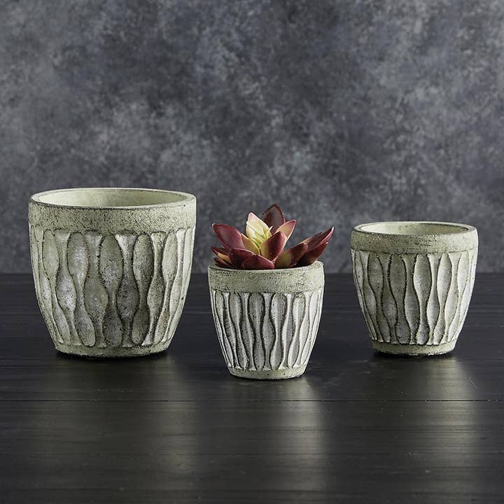 47th & Main (Creative Brands) - Wholesale Plant Pot - Cement Leaf Round Pot - Large1