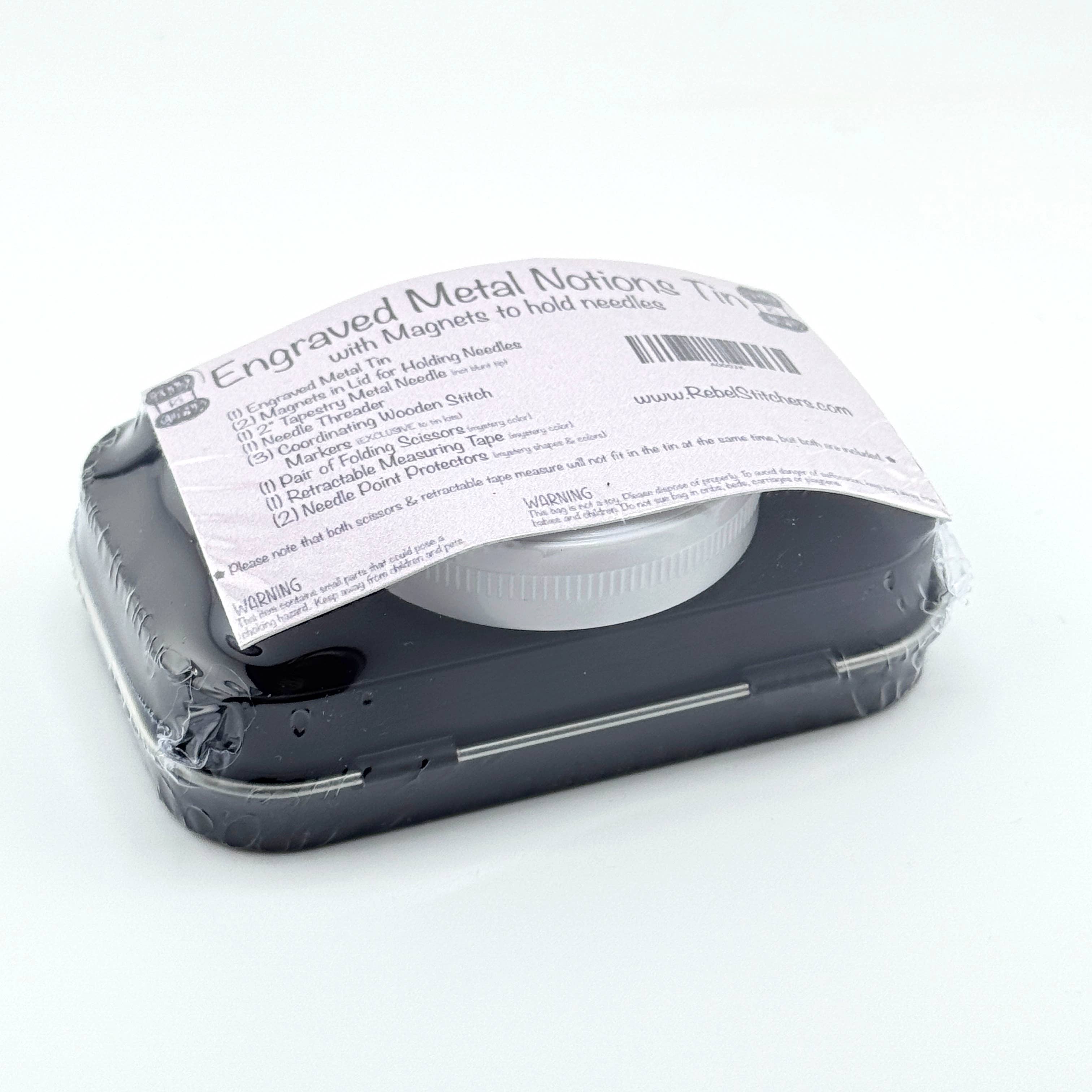 Art by Erica H & Rebel Stitchers - Wholesale Knitting/Crochet Supplies - Chrysanthemum Notions Metal Tin Kit w/ Magnets Needle Holder11