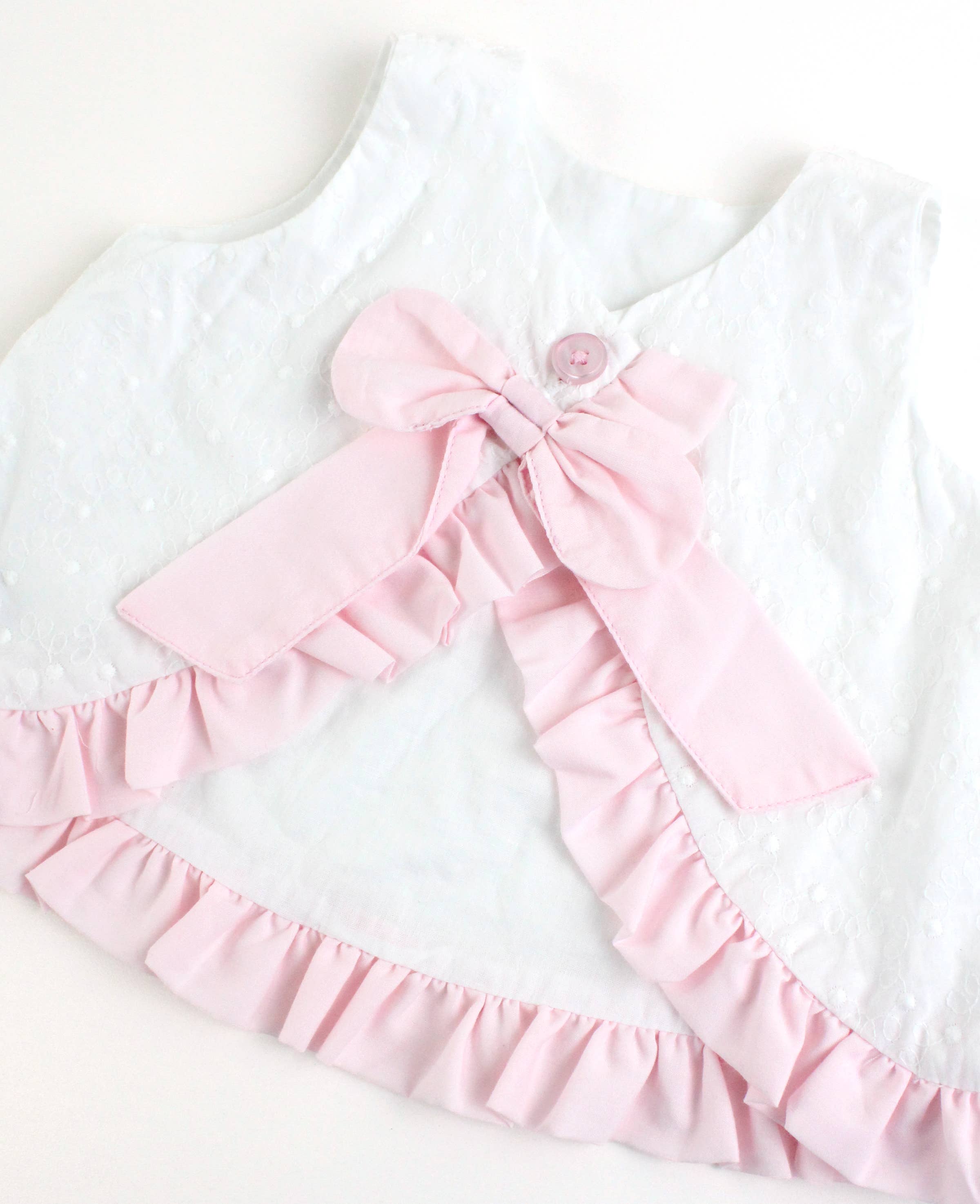 Baby Girls White & Pink Swiss Dot Swing Top & Bloomer Set for wholesale on Faire2