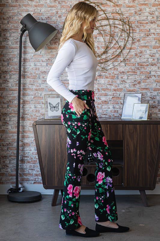 NOIR/ROSE VIF PANTALON À MOTIF FLORAL EP6717-15 en vente sur Faire6