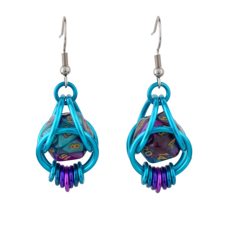 d20 Magical Butterfly Earrings - Purple & Turquoise Dice for wholesale by Rebeca Mojica Jewelry