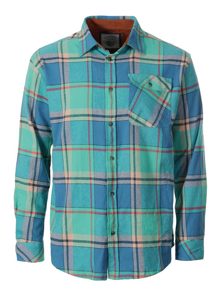 Men's Flannel Button Up Shirt with Corduroy Contrast GB-LS94FC for wholesale by b-one inc
