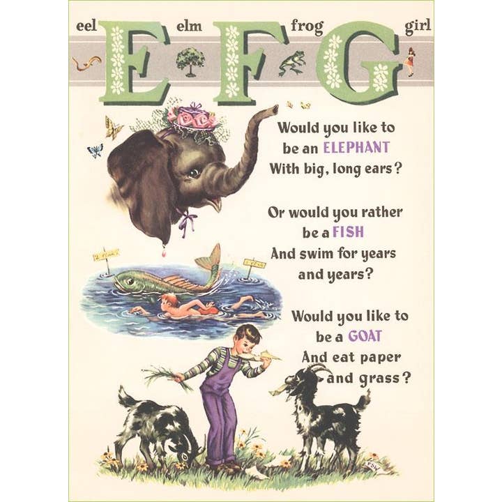 Found Image Press - Vendita all'ingrosso Set di cartoleria/cancelleria - Biglietto d'auguri KF-677 E per Elefante, F per Pesce, G per Capra