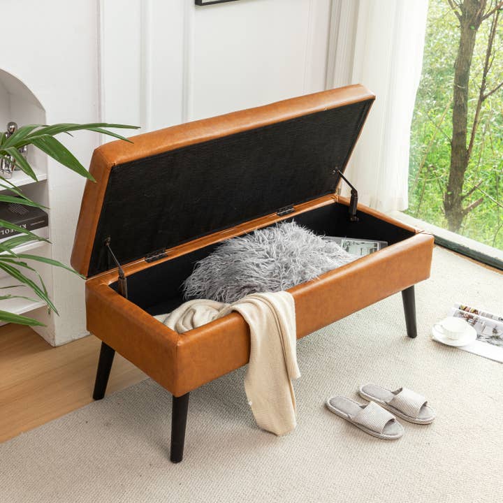 Brown Bedroom and Entryway Leather Storage Bench 43.3" W x 17.7 for wholesale on Faire