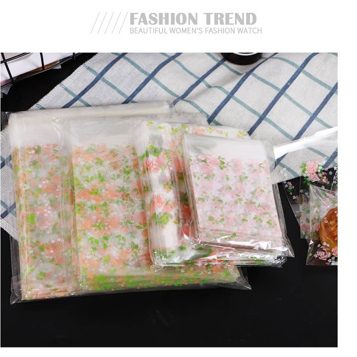 RUSPEPA - Vente Sachet de conservation/film alimentaire - Sacs pour bonbons à biscuits en plastique autocollant floral2