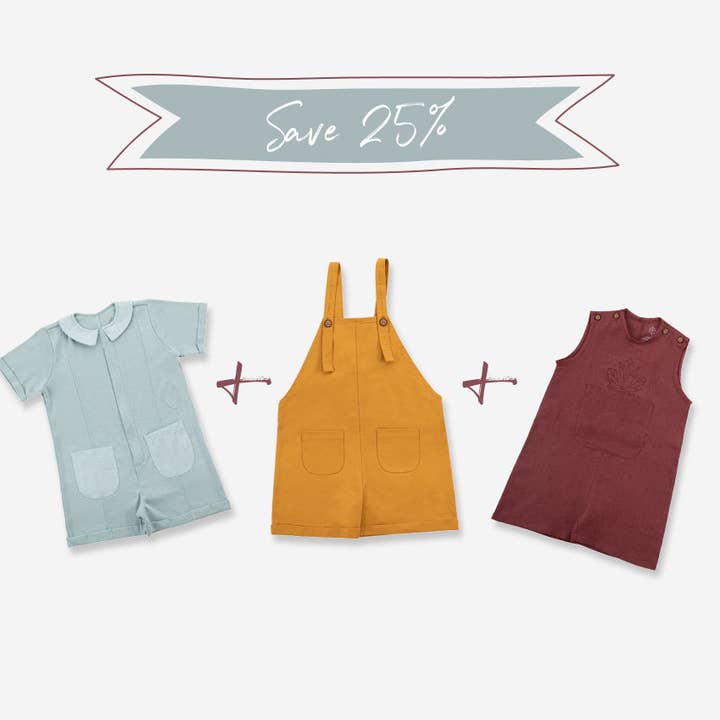 Organic Cotton & Linen Essential Rompers (Bundle of 3) for wholesale by Treehouse