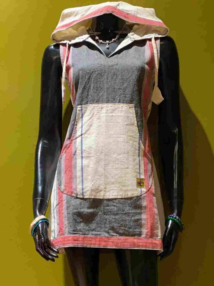 Front Pocket Hoodie Klänning - Förförpackning av 4 - Shyama Stripes för wholesale av Katmandu Trading Co.