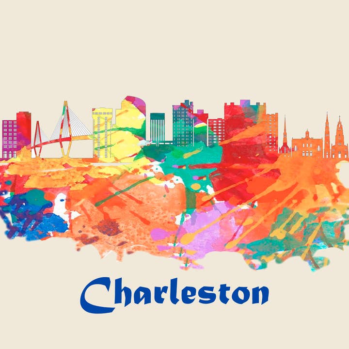 City Of Charleston Skyline Poster Watercolor Art for wholesale by BMS BIZ