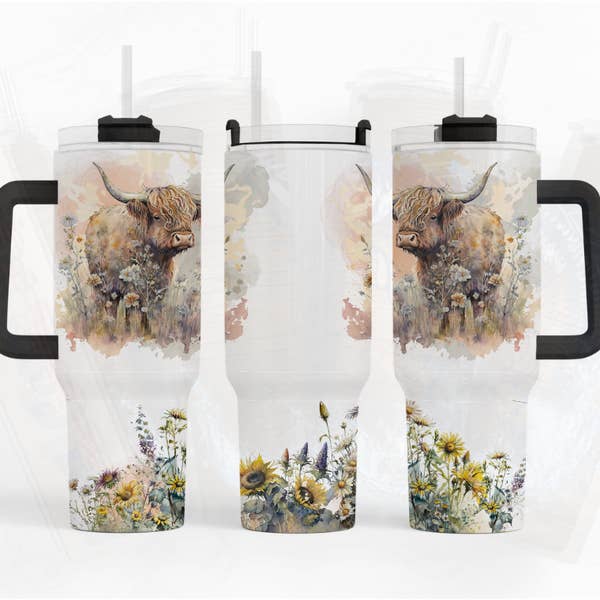 Highland Sunflower Cow 40 Oz. Tumbler for wholesale by Crafty Casey's Wholesale