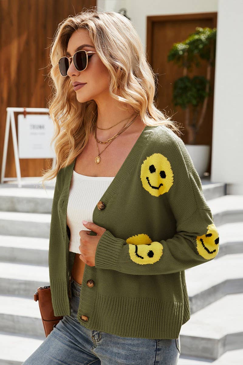 NINEXIS - Vente Cardigan – femme - CWOCAL0777_PULL CARDIGAN EN MAILLE AMPLE SMILEY FACE5