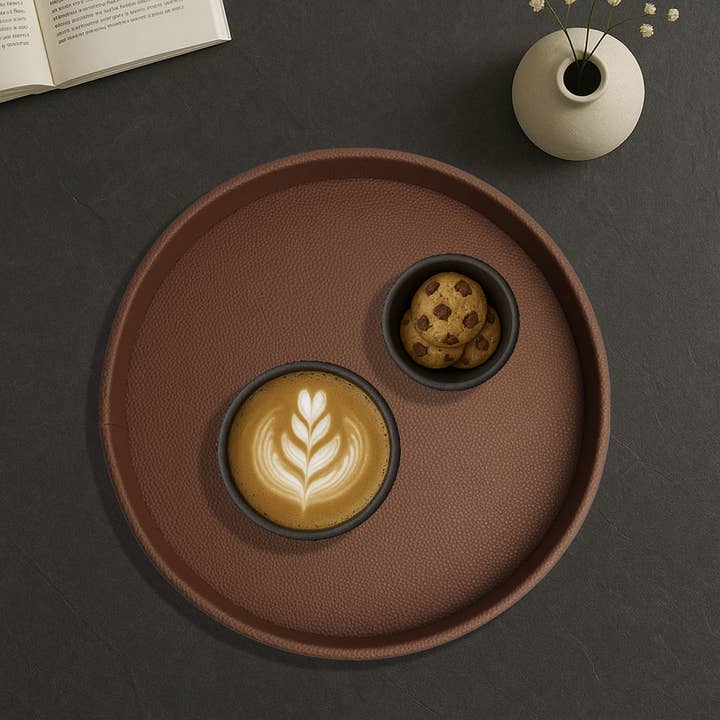 Signature Home Collection GmbH - Wholesale Serving Tray - Round tray faux leather reddish-brown 26×26×4 cm serving2