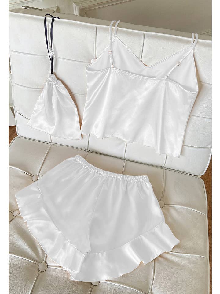Anna Kaci Wholesale - Wholesale Lounge Set - Women's - Satin Tank and Ruffle Hem Shorts38