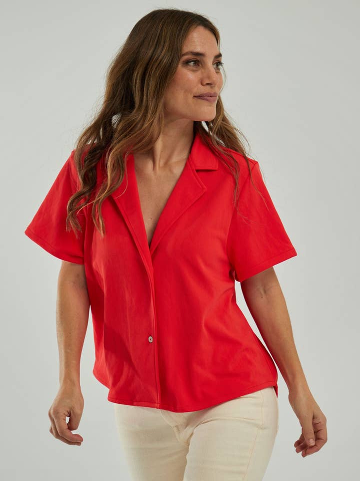 Sepiia - Wholesale Button Down Shirt - Women's - Cardio red bowling shirt ∞