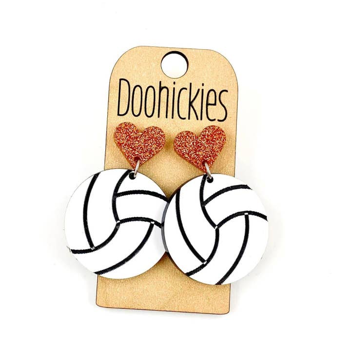 Doohickies - Vendita all'ingrosso Orecchini pendenti - Ciondoli da pallavolo personalizzati I Heart da 1,9" - Orecchini sportivi1