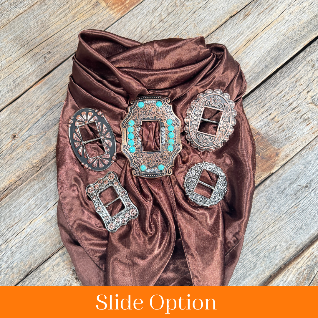 Rodeo Drive - Wholesale Scarf - Unisex - 35X35" Solid Brown Wild Rag / Scarf WRS2 - Buckle Wild Rag Slides - Assorted5
