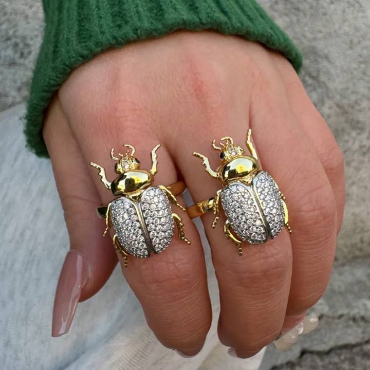 Beetle Ring – 18K Gold Plated Nature-Inspired Statement Ring for wholesale by Peachy Accessories LLC