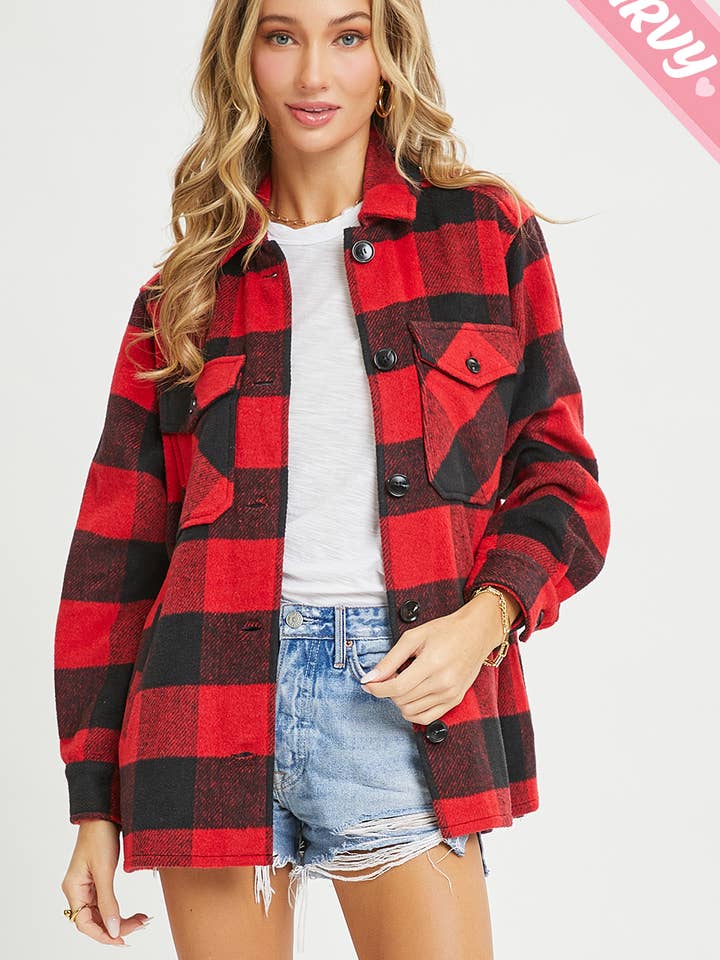 PLUS SIZE FLANNEL OUTEWERAR SHACKET for wholesale by Sweet Lovely by Jen