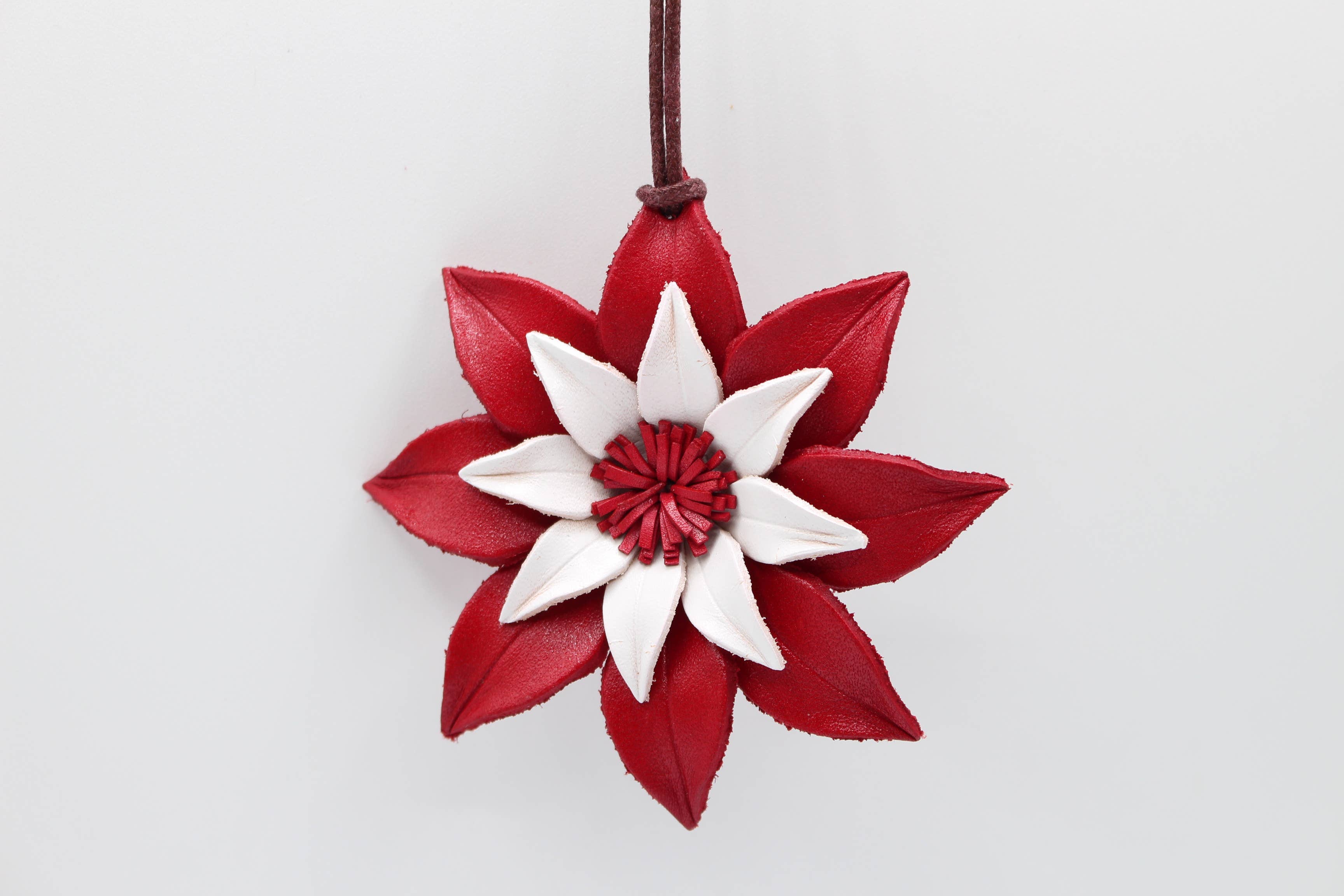 Sunflower Handmade leather inc - Wholesale Ornament - 12 pcs poinsettia flower leather ornaments10