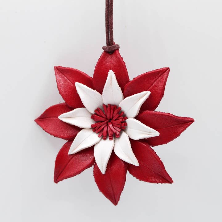 Sunflower Handmade leather inc - Venta al por mayor Adornos - 12 adornos de cuero con flores de poinsettia10