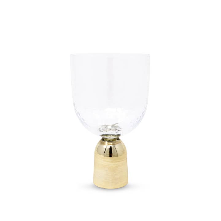 VIVIENCE - Wholesale Drinking Glass/Cup - Set of 6 Hammered Water Glasses on Gold Pedestal