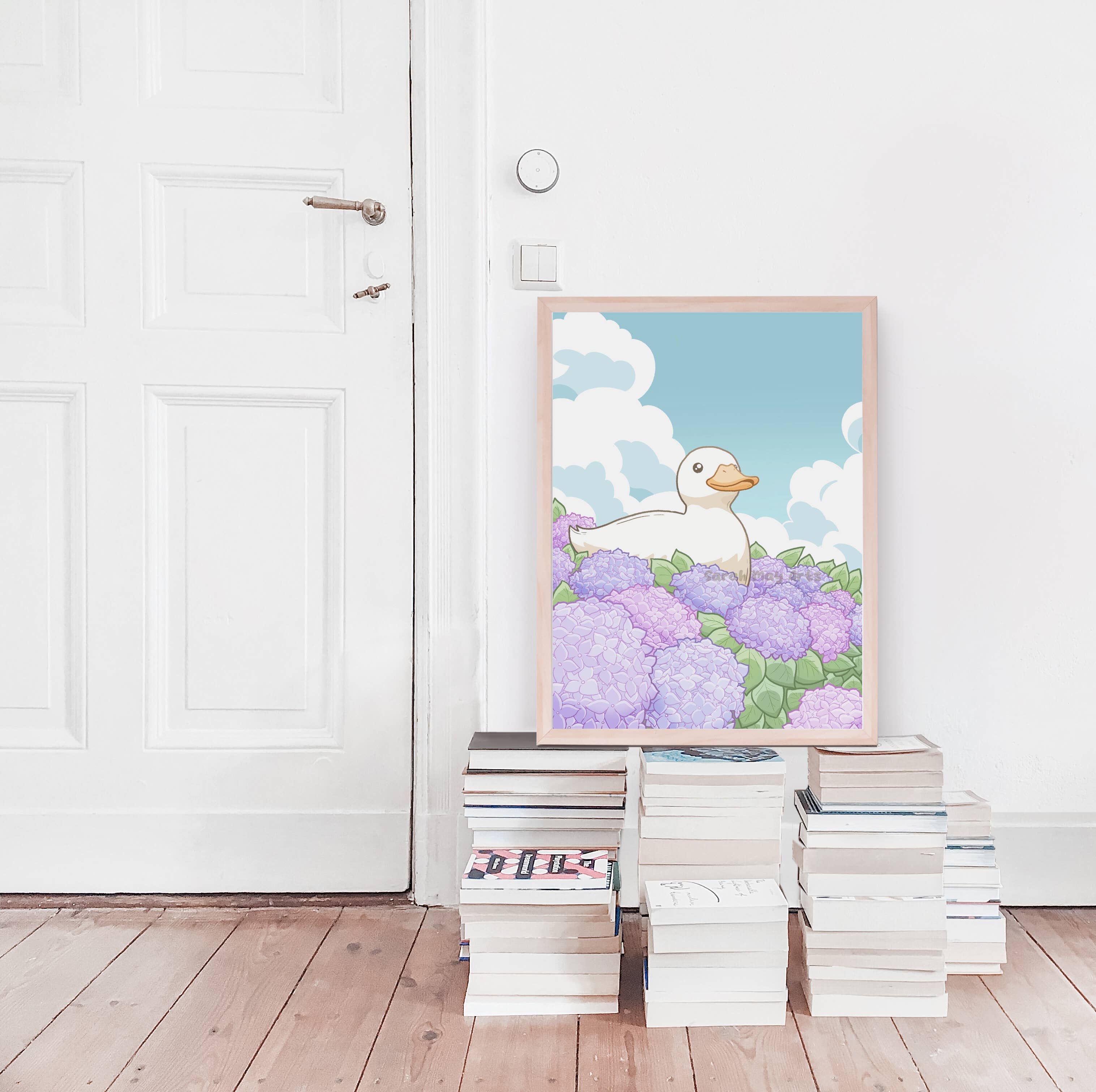 Sarah May Arts - Wholesale Art Print - Hydrangea Duck Print | Fine Line Cute Floral Art6