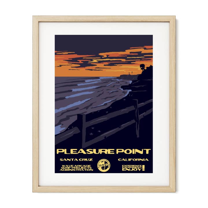 Pleasure Point WPA Surf Poster | Vintage Santa Cruz Art Print for wholesale by WAVE ARCADE