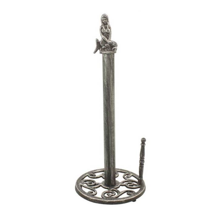 Antique Silver Cast Iron Mermaid Paper Towel Holder 16" for wholesale by Hampton Ironworks