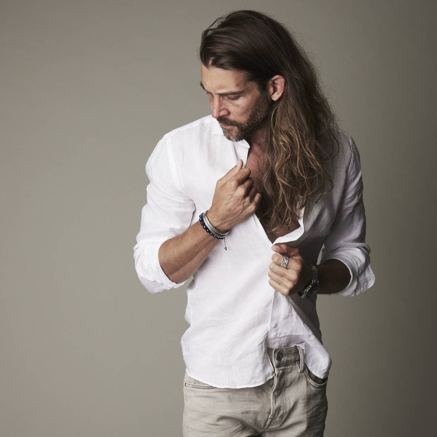 Bhoma - Mens Designer Jewelry - Wholesale Jewelry Set - Friday Stack: Mens Blue Kyanite Beaded & Sterling Silver Bracelet Stack4