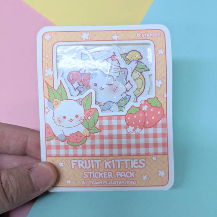 Cute Fruit Kitties Holographic Sticker Pack (6 Stickers) for wholesale by Oshkico