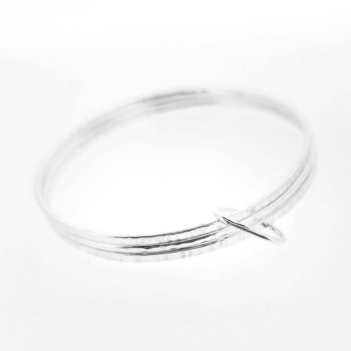 Silver triple bangle with triangle charm for wholesale by Mijoux Creations