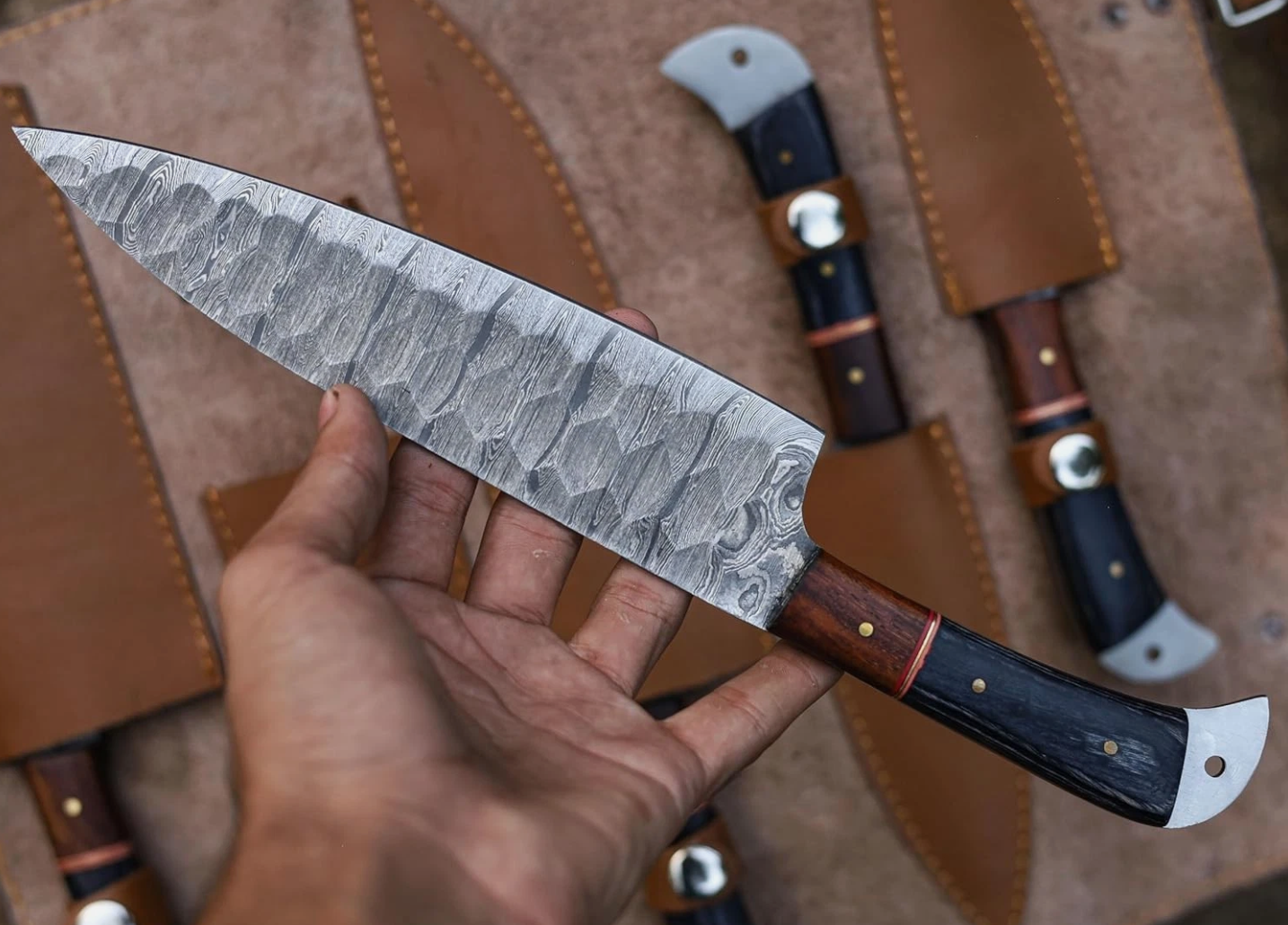 Bravohandicrafts - Wholesale Knife Set - CUSTOM HANDMADE 5 PCS DAMASCUS STEEL KITCHEN KNIFE SET W Bag4