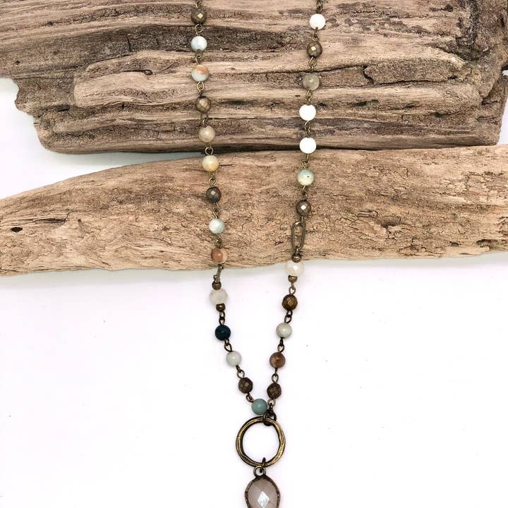 Rant & Rave Classic - Wholesale Y-Neck/Lariat Necklace - Necklace Amazonite/Hematite Chain w/Teardrop 20w/2”ext