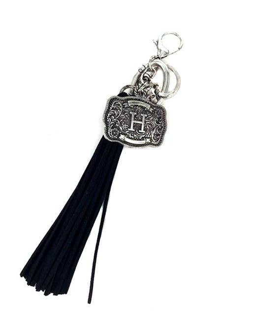 Snowing West - Wholesale Keychain - Unisex - Western Belt Buckle Initial Black Tassel Keychain7
