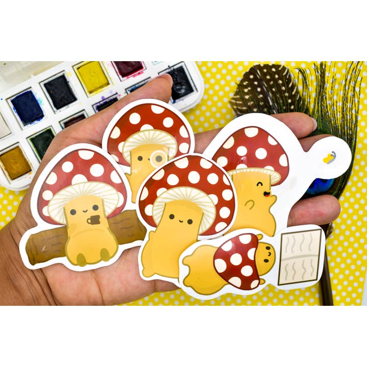 Mushroom Pals Aufkleberpaket | Wasserdichter Vinylaufkleber für den Großhandel von Ginger Bay Studios