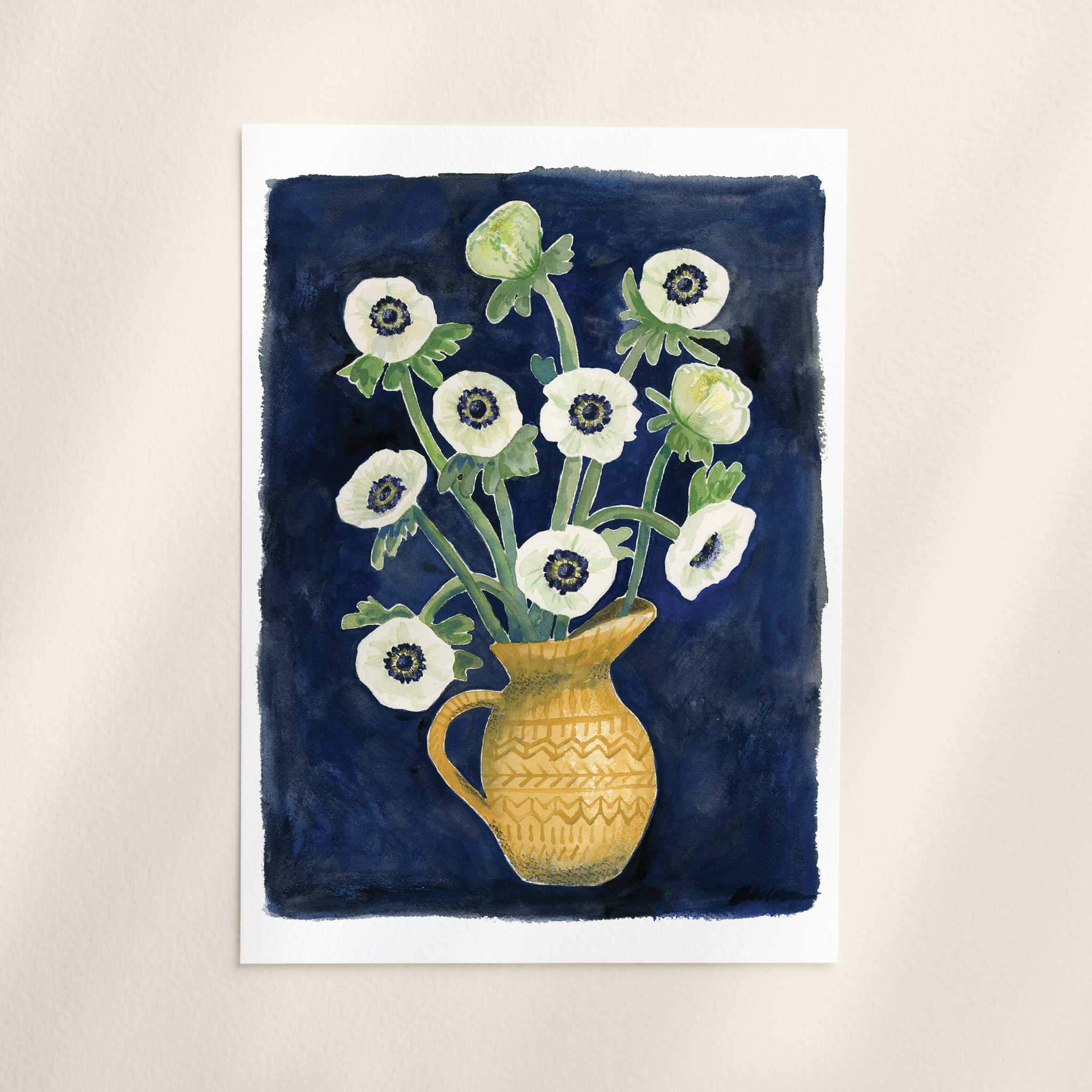 Jenny Vellacott - Wholesale Art Print - Flower Art Print Floral Painting of Anemone Flowers2