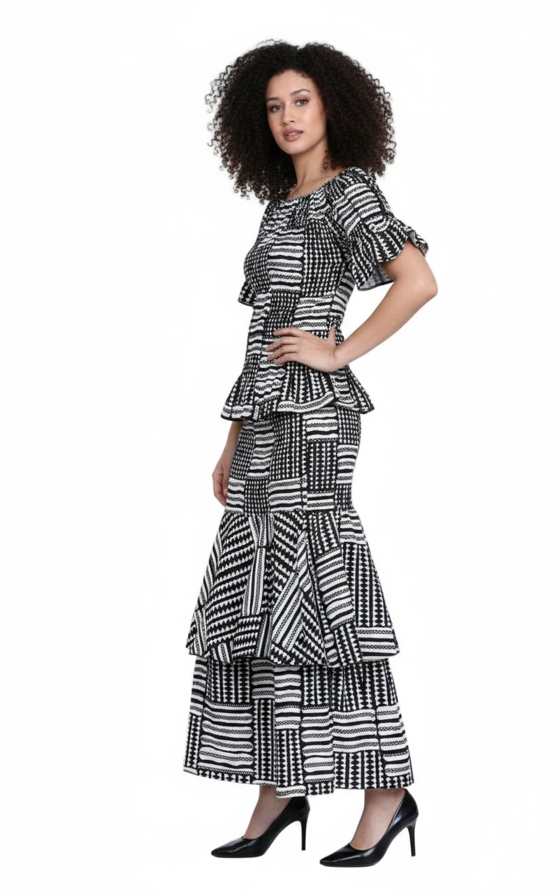 India Batik - Wholesale Top & Skirt Set - Women's - Set / Mermaid Flounce Skirt & Blouse Set 6638-0020