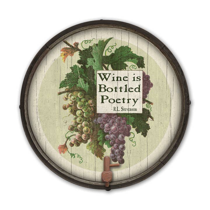 Old Wood Signs - Wholesale Sign - Wine is Bottled Poetry: Generic - Barrel End Wall Art