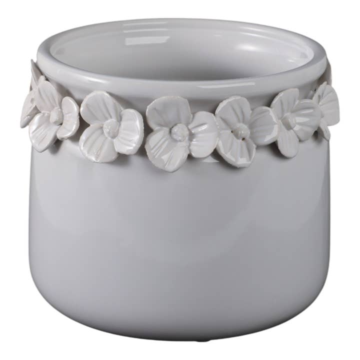 Sagebrook Home - Wholesale Plant Pot - White 6 in. Ceramic Novelty Floral Applique Garden Planter
