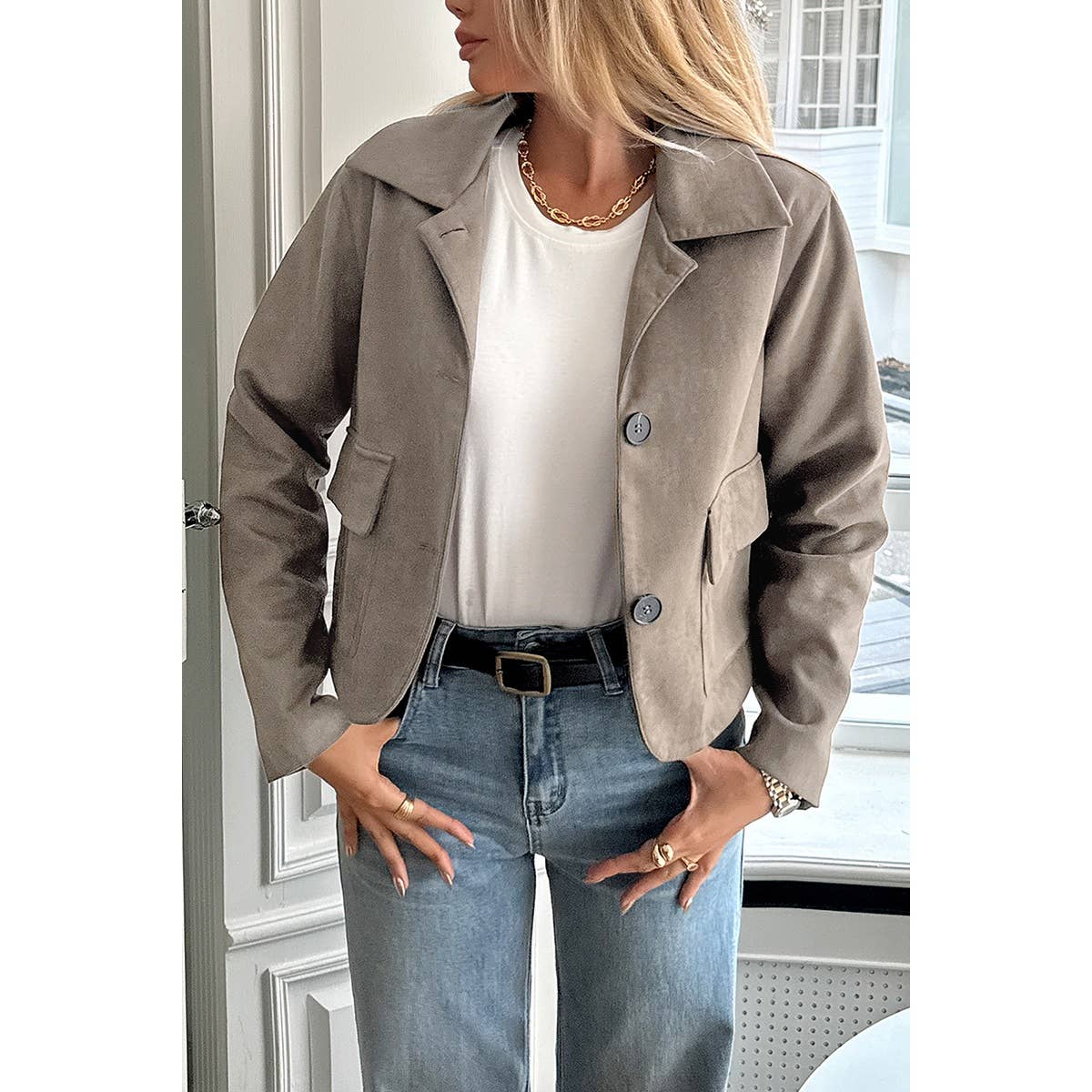 Supreme Fashion - Wholesale Jacket - Women's - Solid Suit Lapel Faux Suede Leather Jacket4