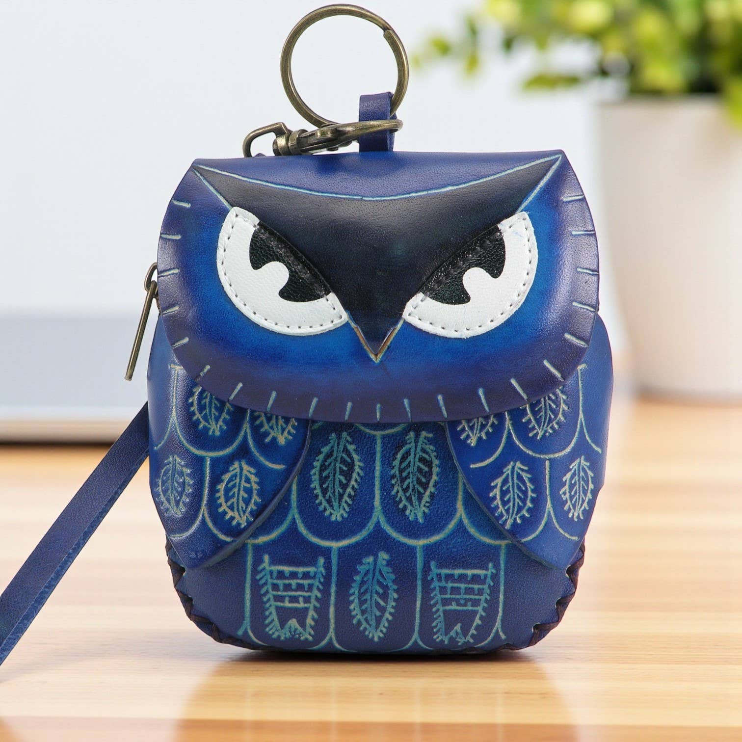 Sunflower Handmade leather inc – Großhandel Geldbörse – Damen – Handgefertigte Eulen-Geldbörse aus Leder in Blau.1