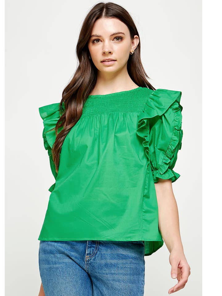 Top en voile à manches courtes et volants pour la vente par Strut & Bolt