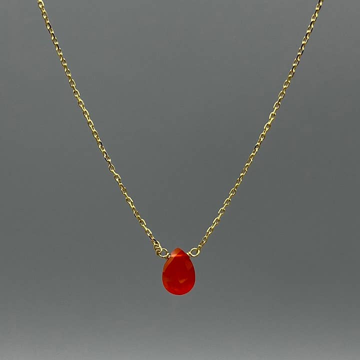 Something Silver - Wholesale Pendant/Charm Necklace - Dainty Teardrop Gemstone Necklace